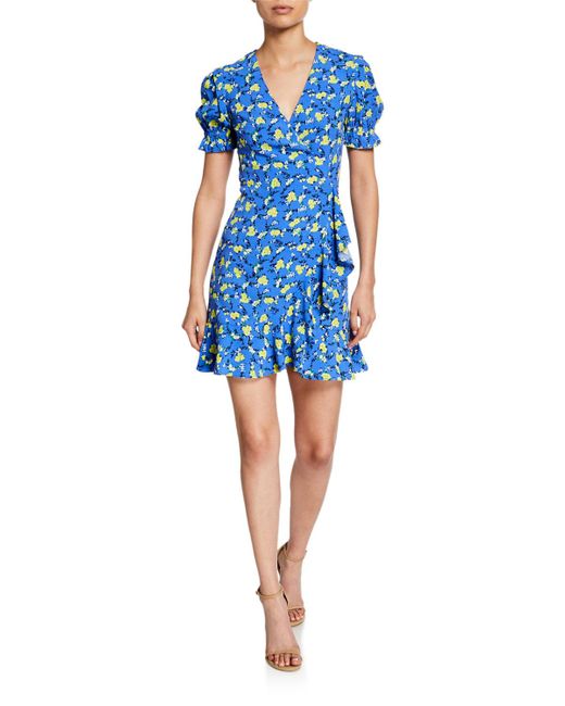 Diane von Furstenberg Emilia Ruffled Crepe Mini Wrap Dress in Blue ...