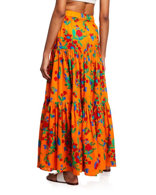 Lyst - Tory Burch Floral-print Tiered Coverup Maxi Dress in Orange