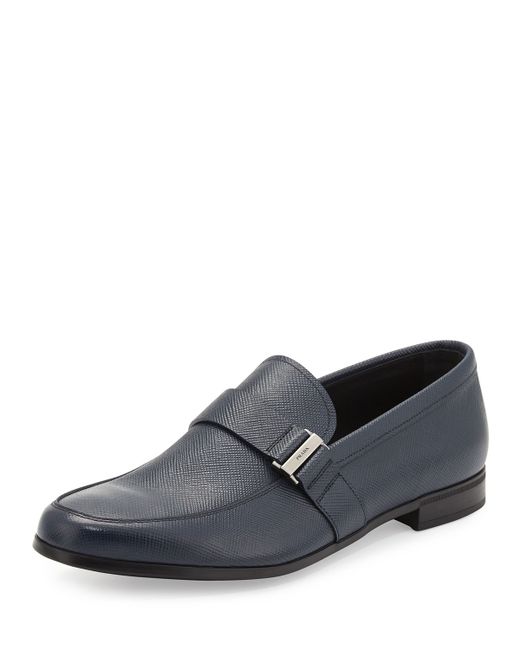 prada saffiano loafer prada saffiano leather side buckle loafer in blue for prada saffiano loafer prada saffiano leather side buckle loafer in blue for
