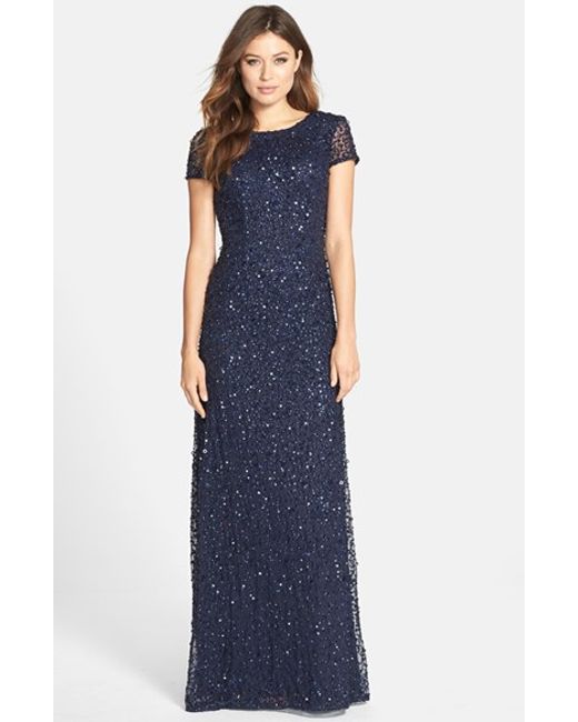 adrianna papell navy sequin gown