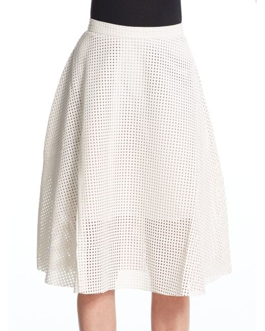Catherine malandrino Perforated Faux Leather Midi Skirt in White - Save ...