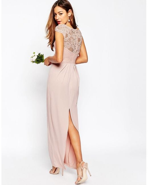  Asos  Wedding  Lace Top Pleated Maxi Dress  in Pink  Blush  