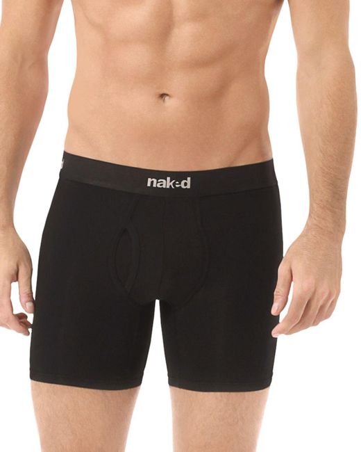 Naked Essential Stretch Cotton Boxer Briefs Pack Of 2 In Black For Men