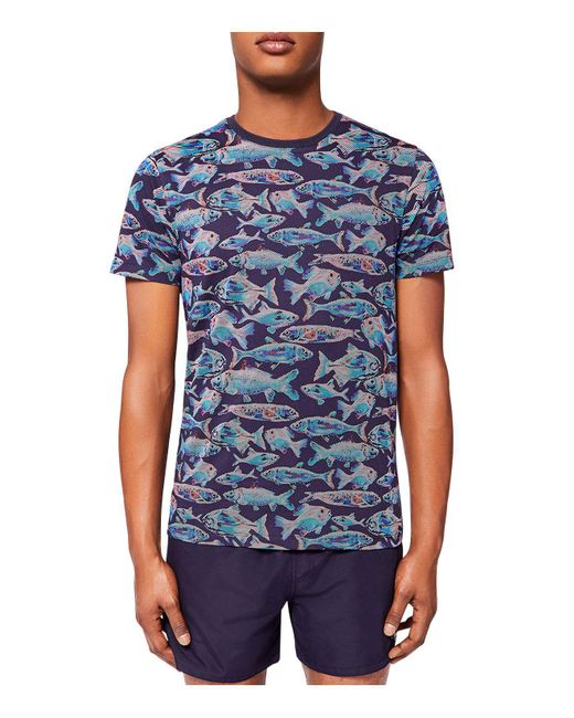Ted baker Fellow Fish Print Tee in Blue for Men | Lyst