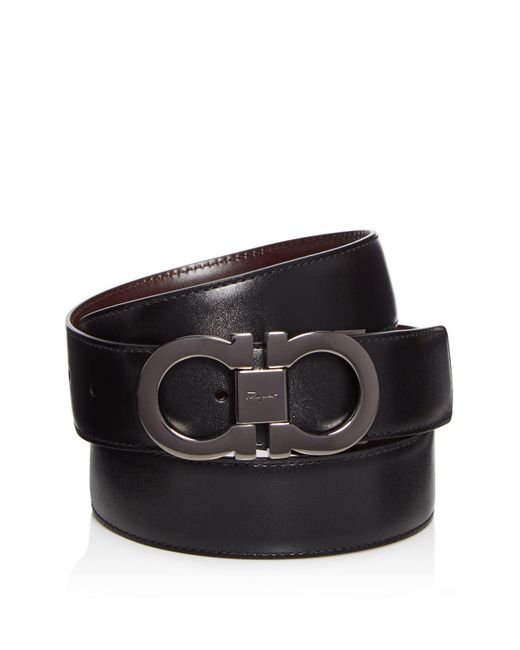 Lyst - Ferragamo Leather Belt With Double Gancini Gunmetal Buckle in Black for Men