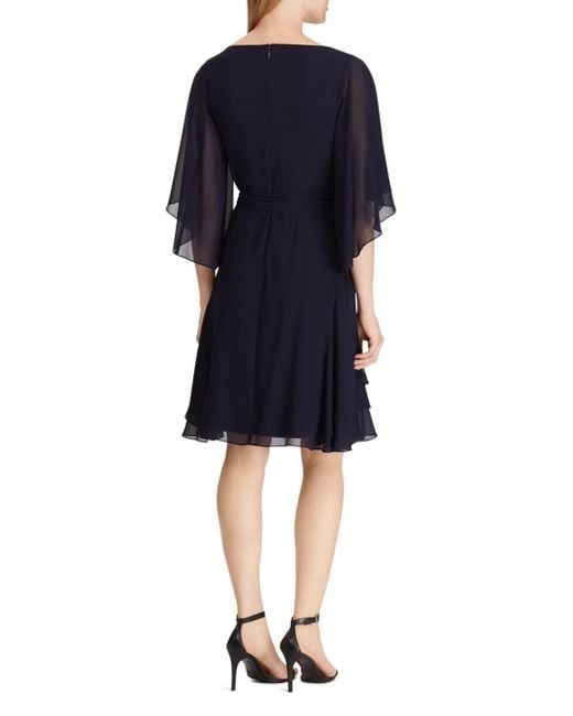 Lyst - Ralph Lauren Lauren Ruffled Georgette Dress in Blue