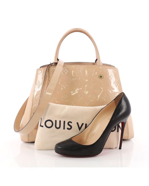 Lyst Louis Vuitton Montaigne Handbag Monogram Vernis Mm In Natural Louis Vuitton Natural Montaigne Handbag Monogram Vernis Mm Lyst