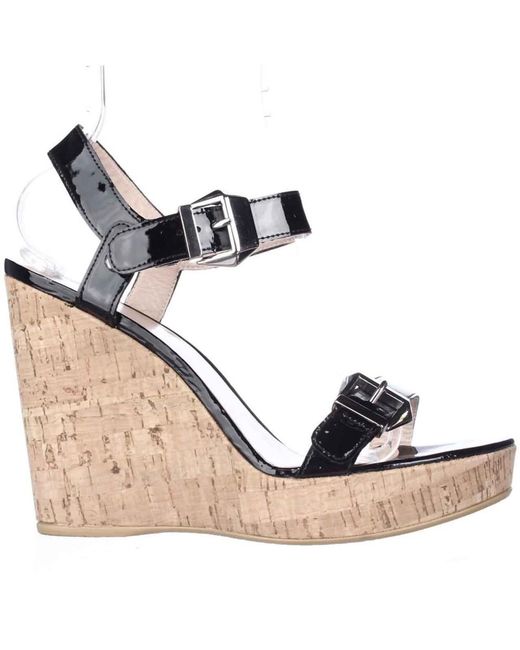 Stuart weitzman Twomuch Cork Wedge Sandals - Black Patent in Black - Save 5% | Lyst