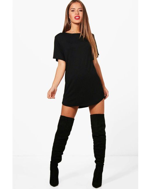 Lyst Boohoo Pee Curved Hem T Shirt Dress In Black Boohoo Black Pee Curved Hem T Shirt Dress Lyst