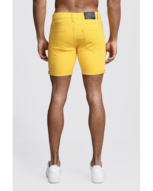 Lyst Boohoo Skinny Fit Yellow Denim Shorts in Yellow for Men