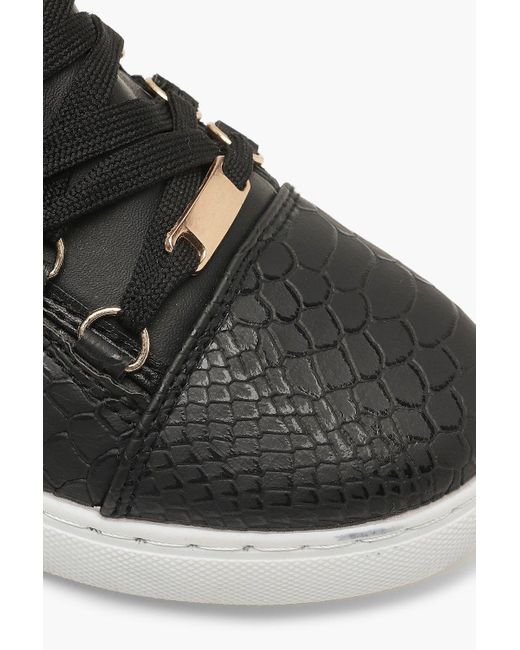 Lyst - Boohoo Croc Lace Up Flat Trainers in Black