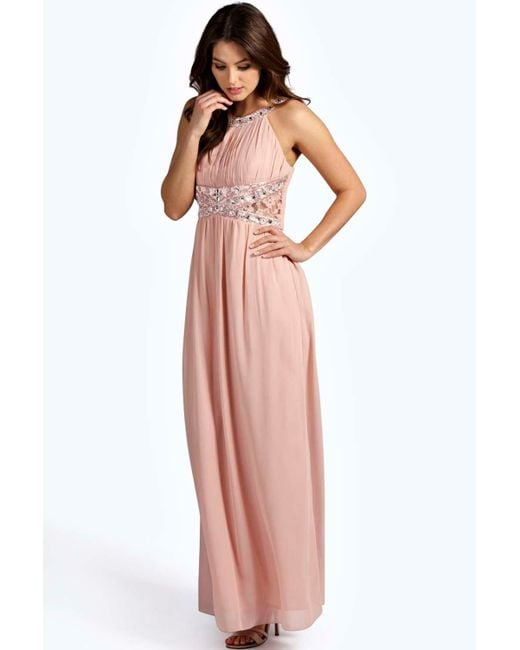  Boohoo  Katie Embellished Lace Detail Chiffon Maxi Dress  in 