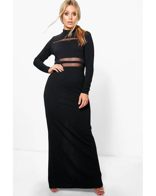 Long Sleeve Mesh Panel Printed Maxi Dress Long Sleeve Mesh Panel Printed Maxi Dress