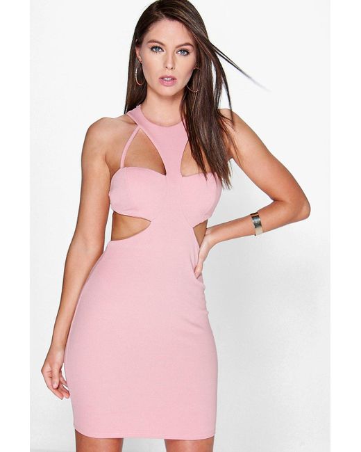 Boohoo bodycon cupped out cut dress satin detail