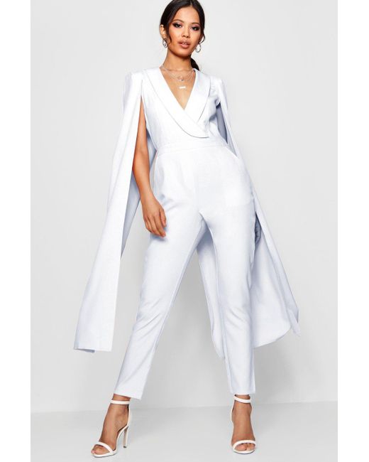 Boohoo Cape Woven Tailored Jumpsuit In White Lyst