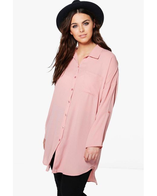 Plus Pink Sheer Woven Oversized Shirt | PrettyLittleThing USA