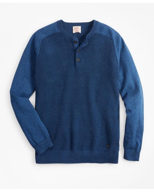 Brooks Brothers Fleece Textured Raglan Henley in Blue for Men - Lyst