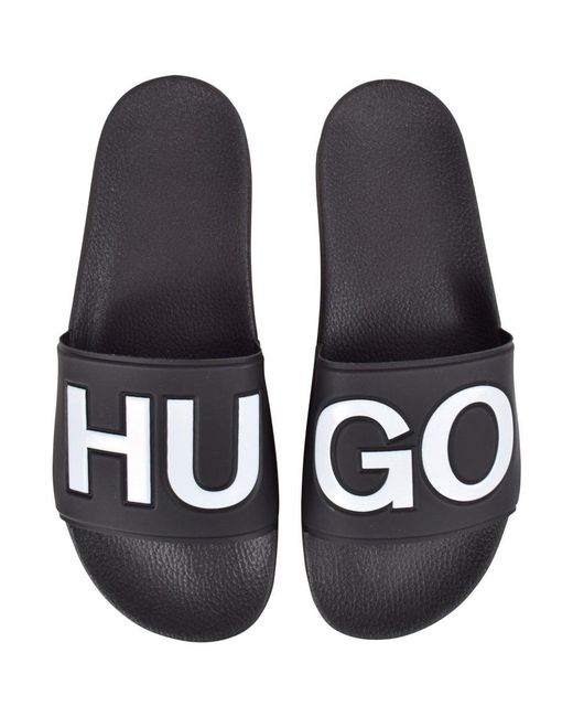 HUGO Black/white Logo Sliders in Black for Men - Lyst