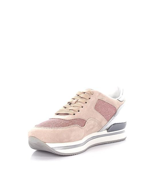 Hogan Sneaker H222 Plateau Suede Rosé Leather Silver Metallic Fabric ...