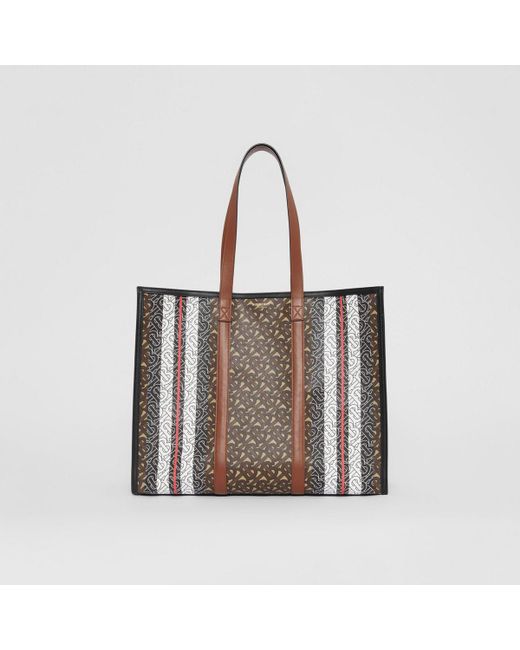 Burberry Monogram Stripe E-canvas Tote Bag in Brown - Lyst
