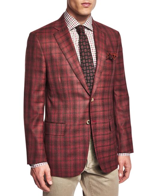 Isaia Dustin Plaid Two-button Sport Coat in Red for Men | Lyst