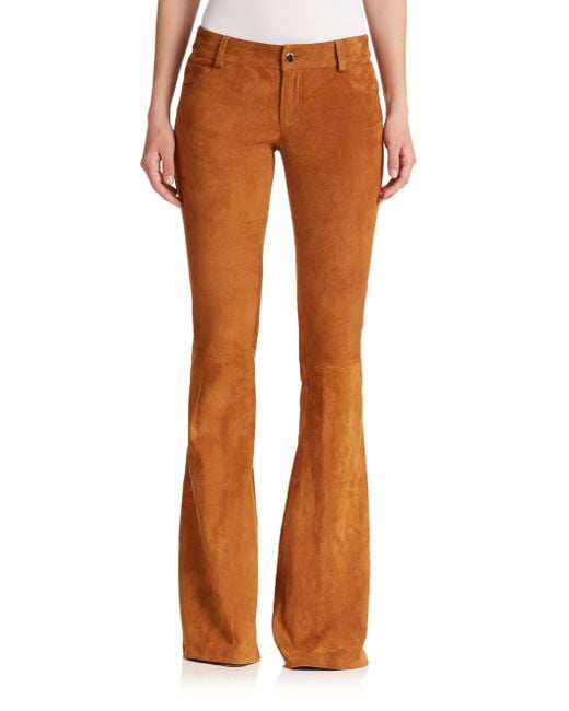 Alice + olivia Suede Bell-bottom Pants in Brown (camel) | Lyst