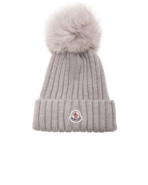 black pom pom hat moncler Moncler  Pom Beanie Ribbed Gray Fur Lyst in