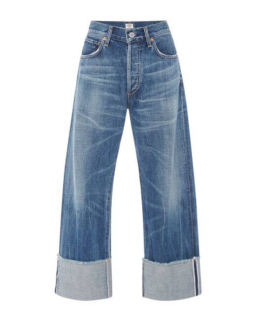 Citizens of humanity Parker Relaxed Selvedge Cuffed Cropped Mid Rise Jeans in Blue (medium wash 