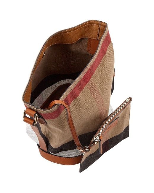 Burberry Small Ashby Canvas Bucket Bag in Brown | Lyst