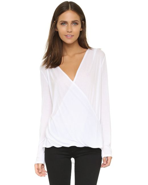 Lanston Surplice Long Sleeve Top in White | Lyst