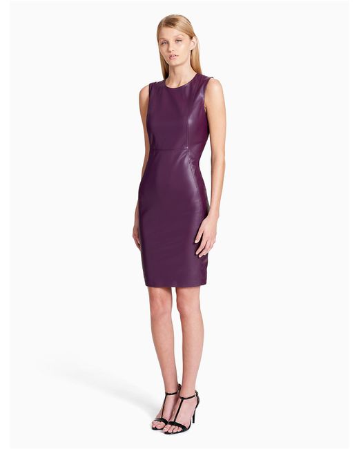 Calvin klein Faux Leather Sheath Dress in Purple | Lyst