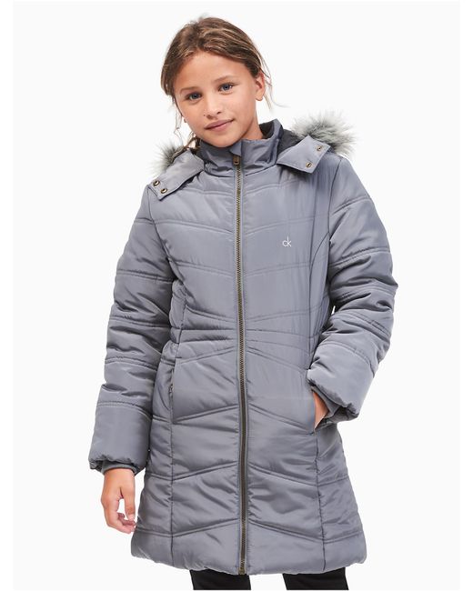 Calvin klein Girls Aerial Puffer Jacket in Gray | Lyst
