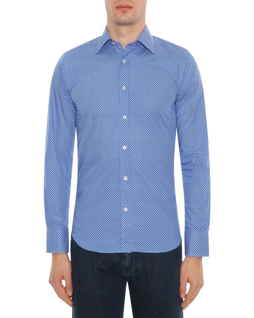 Canali Cornflower Blue Cotton Casual Shirt With Ornamental Motif in ...