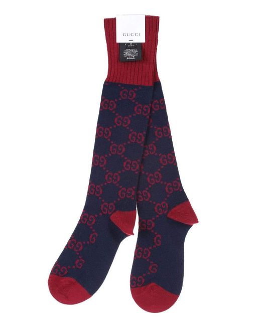 Gucci Navy And Red Interlocking G Cotton Socks in Blue for Men - Save ...