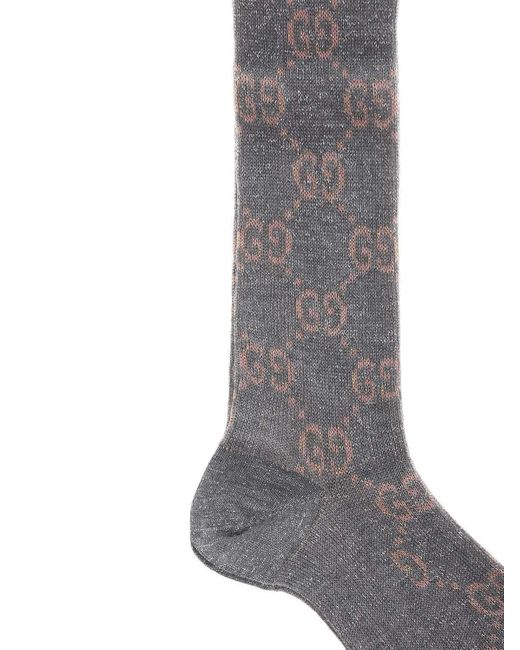 Gucci Socks In Mixed Lurex And Cotton With Gg Pattern in Gray Lyst