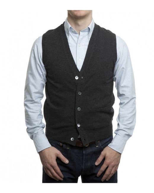 Drake's Charcoal Grey Single Ply Cashmere Sleeveless Cardigan in Gray ...
