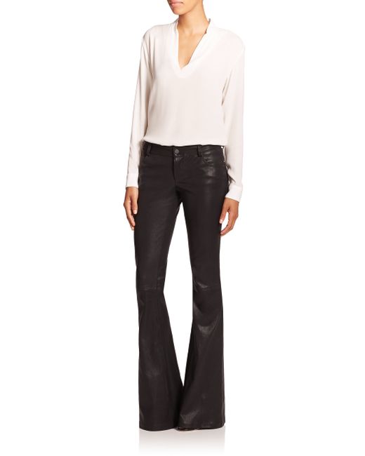 Alice + olivia Leather Bell-bottom Pants in Black | Lyst