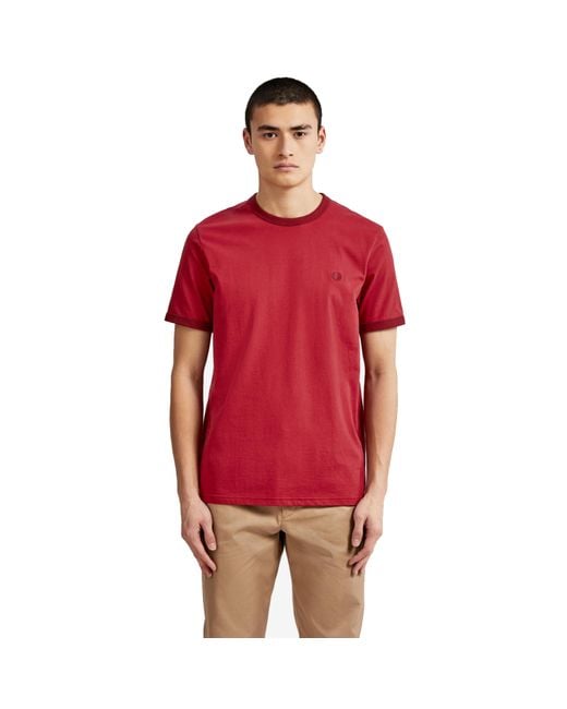 Fred Perry Cotton Ringer T-shirt in Red for Men - Lyst