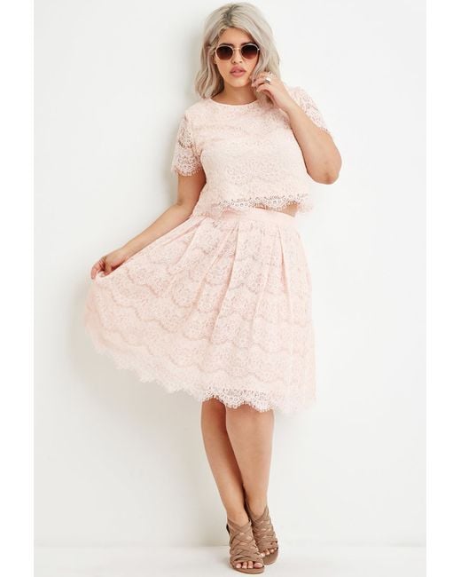 Forever 21 Plus Size Pleated Eyelash Lace Skirt in Pink | Lyst