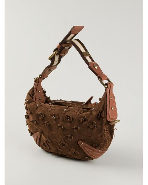 Louis vuitton Floral Embellished Tote in Brown | Lyst