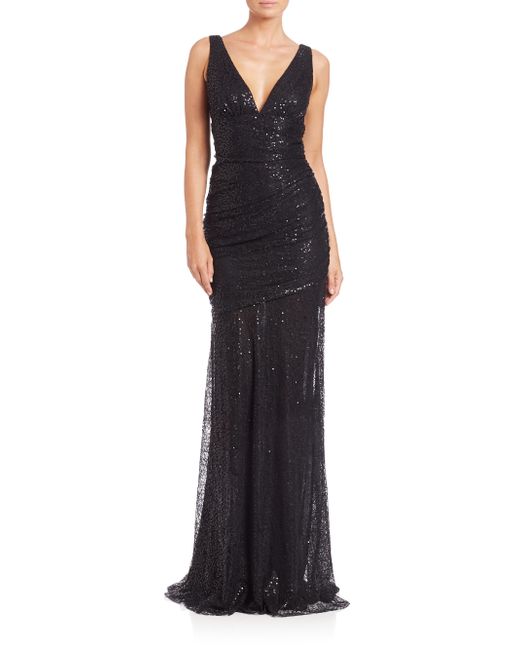 Carmen marc valvo Sleeveless Embellished Ruched Gown in Black - Save 37 ...
