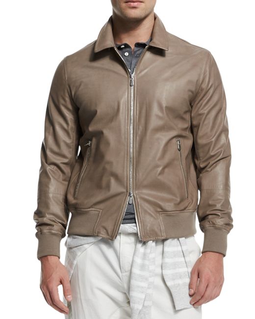 Brunello cucinelli Full-zip Leather Jacket in Beige for Men (MUSHROOM ...