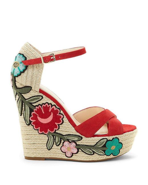 Image result for Jessica Simpson Apella Suede Leather Embroidered Floral Patch Espadrille Wedge Sandals