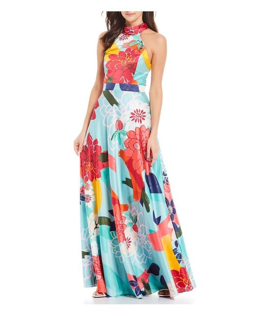 Laundry by Shelli Segal Floral Print Mock Neck Maxi Dress in Blue - Lyst