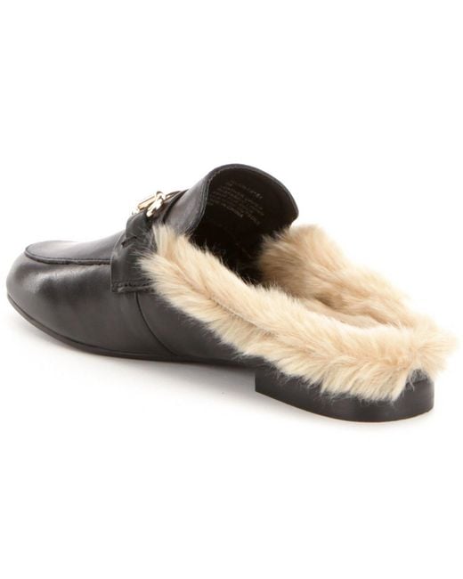 Steve madden Jill Leather Faux Fur Lined Slip On Dress Mules in Black