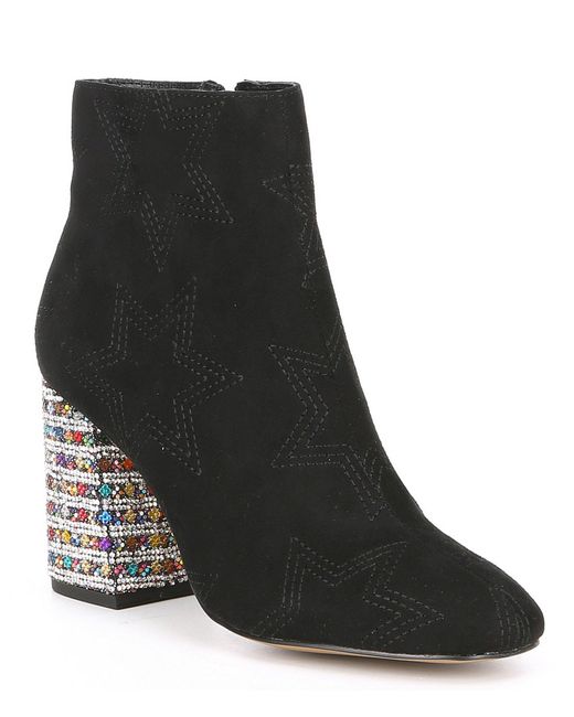 Betsey Johnson Barrette Suede Rhinestone Embellished Block Heel Booties