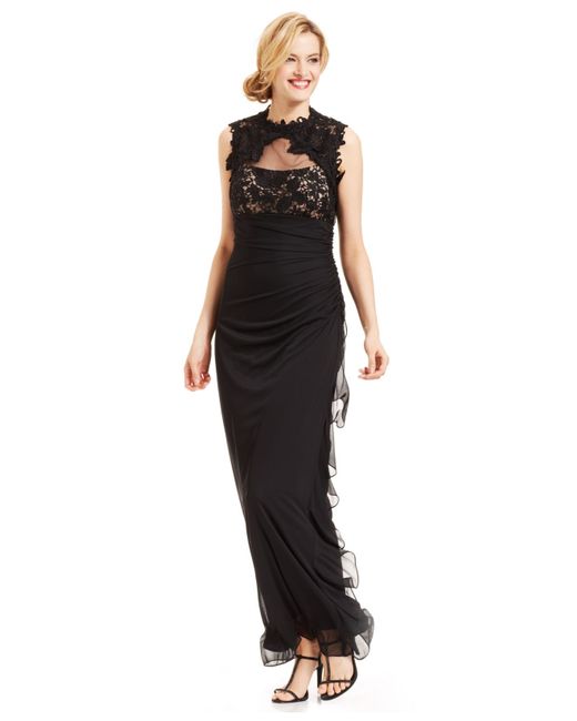 betsy and adam embellished chiffon illusion gown
