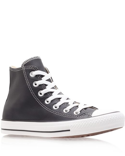 Converse Black Chuck Taylor Leather Hi Top Trainers in Black | Lyst