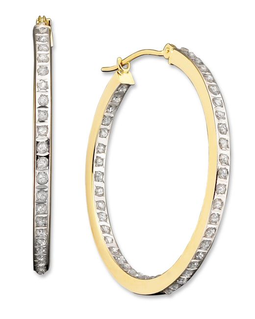 Macy&#39;s Diamond Accent Hoop Earrings In 14k White Or Yellow Gold in Metallic (Yellow Gold) | Lyst