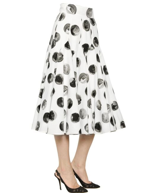 Dolce & gabbana Polka Dot Cotton Poplin Midi Skirt in 